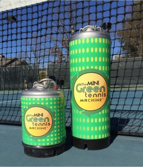 Mini Green Tennis Machines in 30 and 60 Ball Capacities Recycle Tennis Balls with Rebounces Green Tennis Machines